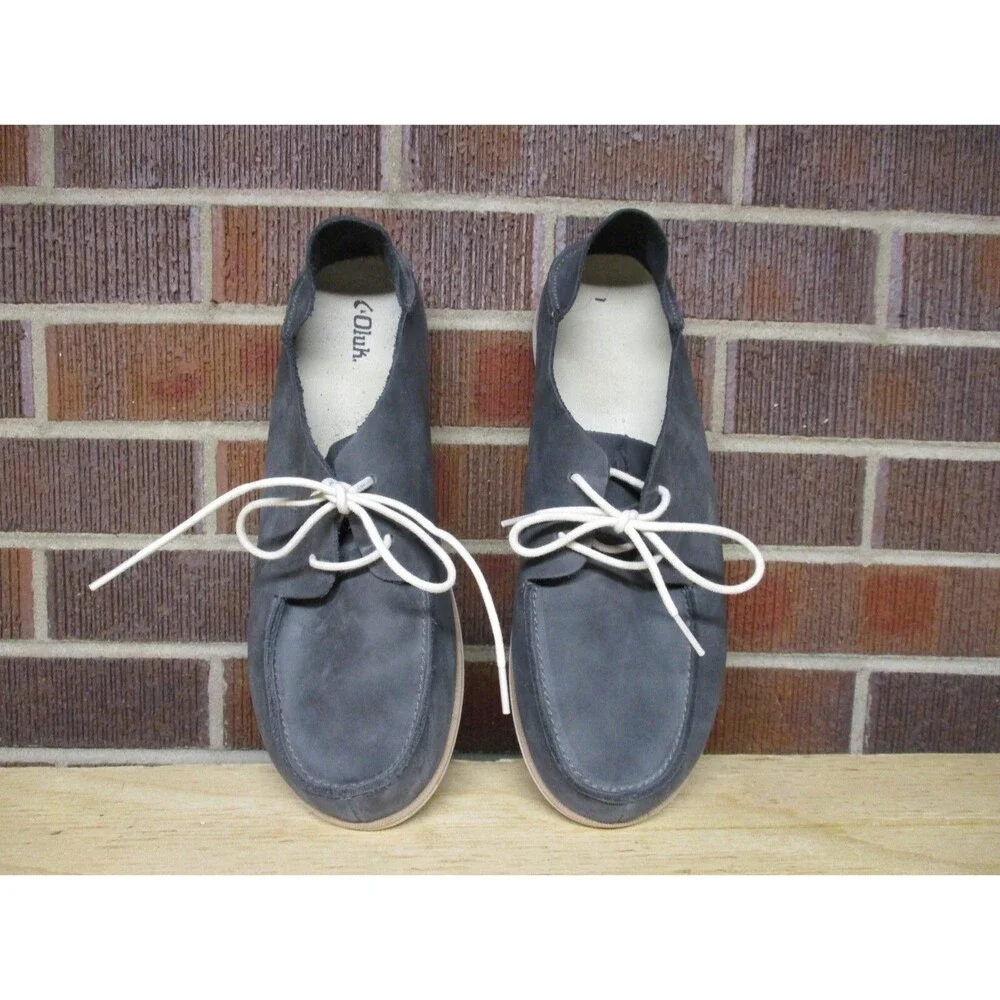 Olukai Men Holokai Gray Leather Boat Shoes Lace Up Casual 10279-6C6C Size 10